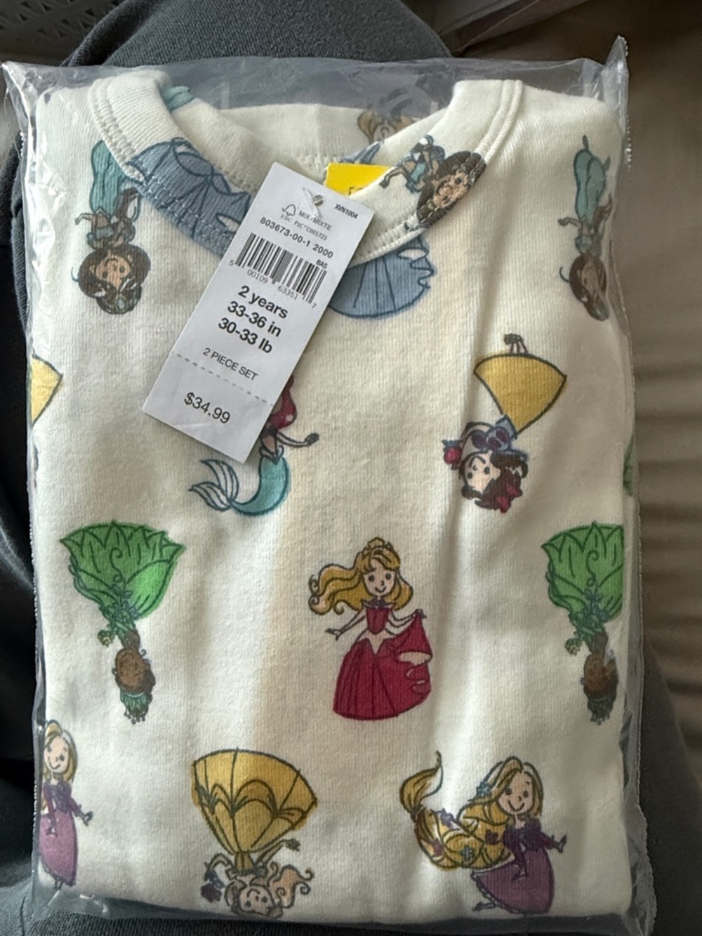 Girls' Cream Princess Print Pajama Set